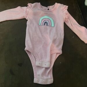 Pink Long-Sleeve Baby One-Piece with Rainbow Graphic 9mo